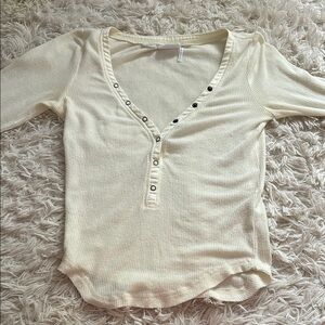Out From Under Everyday Snap Henley Top Ribbed in Cream